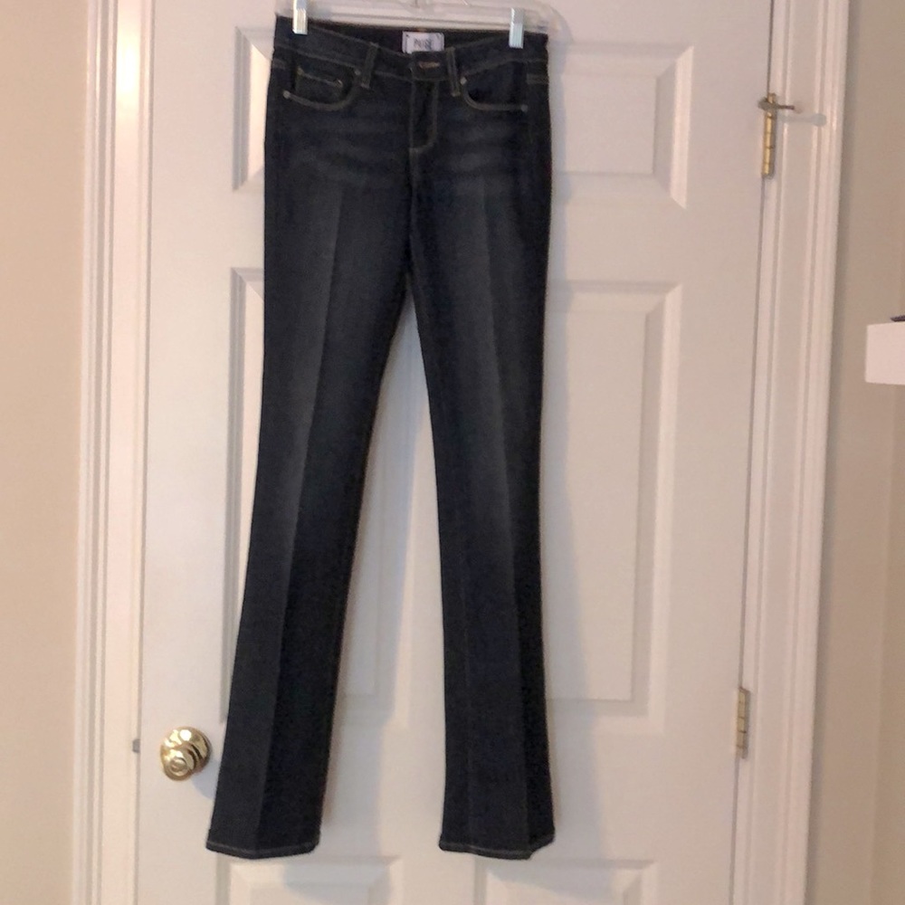 Paige denim jeans (very dark blue) and creased.